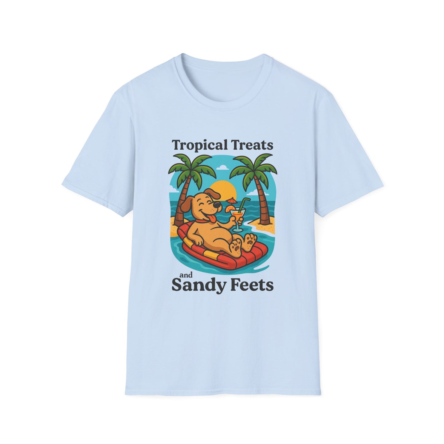 Tropical Treats & Sandy Feets T-Shirt, Beach Shirt, Summer Apparel, Dog Lover Gift, Vacation Wear, Fun Casual Tee