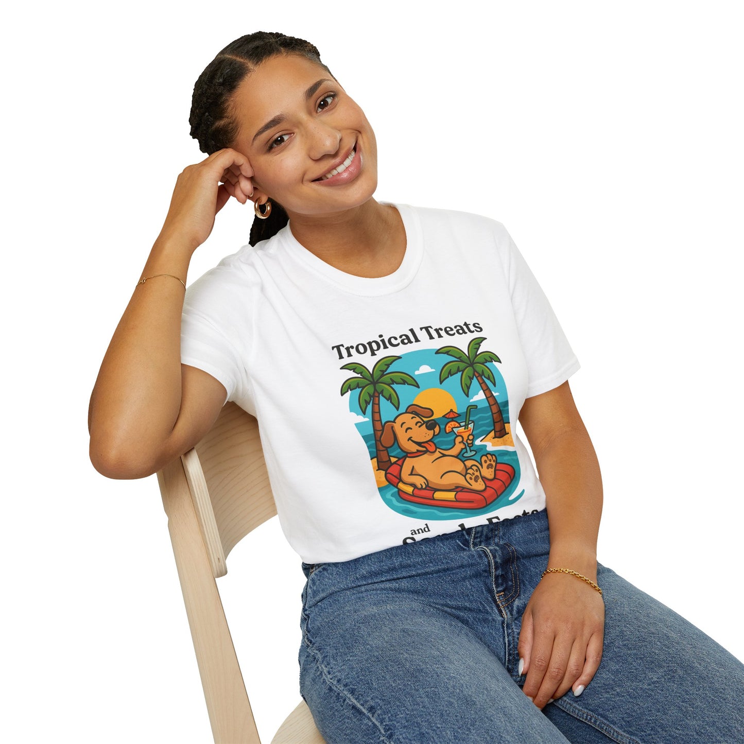 Tropical Treats & Sandy Feets T-Shirt, Beach Shirt, Summer Apparel, Dog Lover Gift, Vacation Wear, Fun Casual Tee