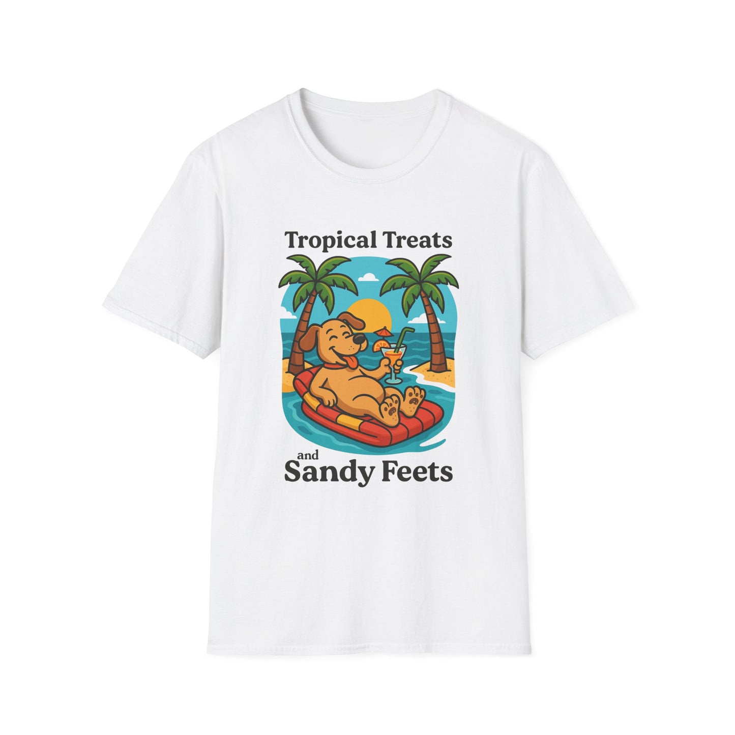 Tropical Treats & Sandy Feets T-Shirt, Beach Shirt, Summer Apparel, Dog Lover Gift, Vacation Wear, Fun Casual Tee