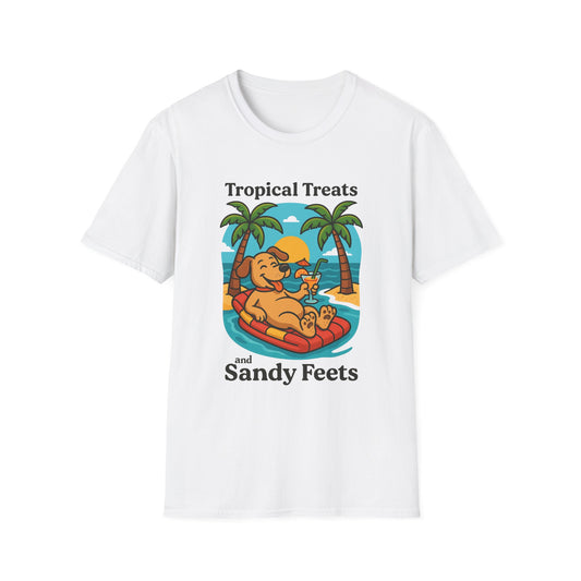 Tropical Treats & Sandy Feets T-Shirt, Beach Shirt, Summer Apparel, Dog Lover Gift, Vacation Wear, Fun Casual Tee