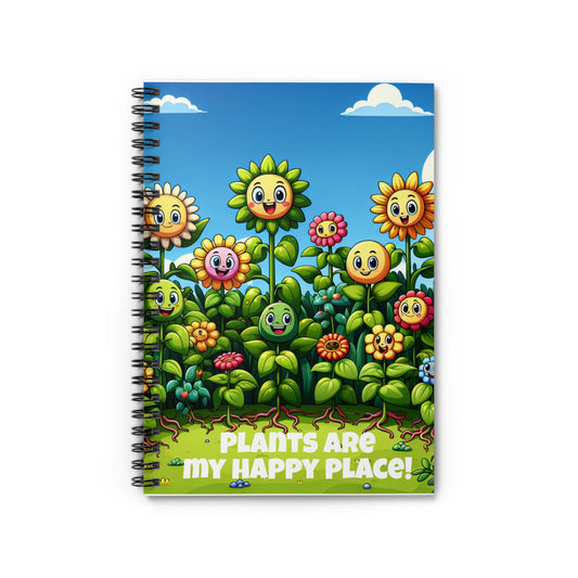 Colorful Floral Spiral Notebook - 'Plants Are My Happy Place!' for Gardening Lovers, Journaling, Note-taking, Gift for Flower Enthusiasts,