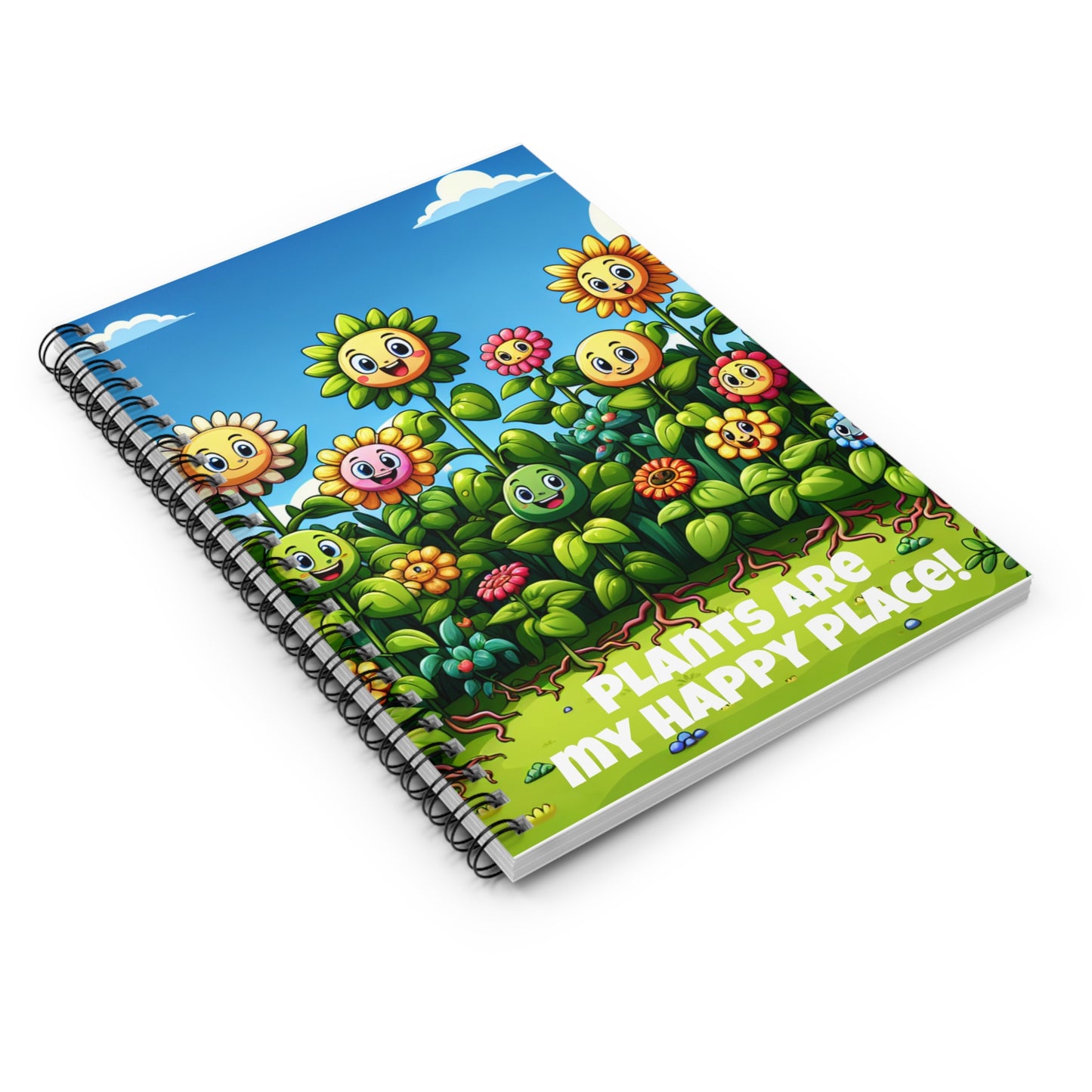 Colorful Floral Spiral Notebook - 'Plants Are My Happy Place!' for Gardening Lovers, Journaling, Note-taking, Gift for Flower Enthusiasts,