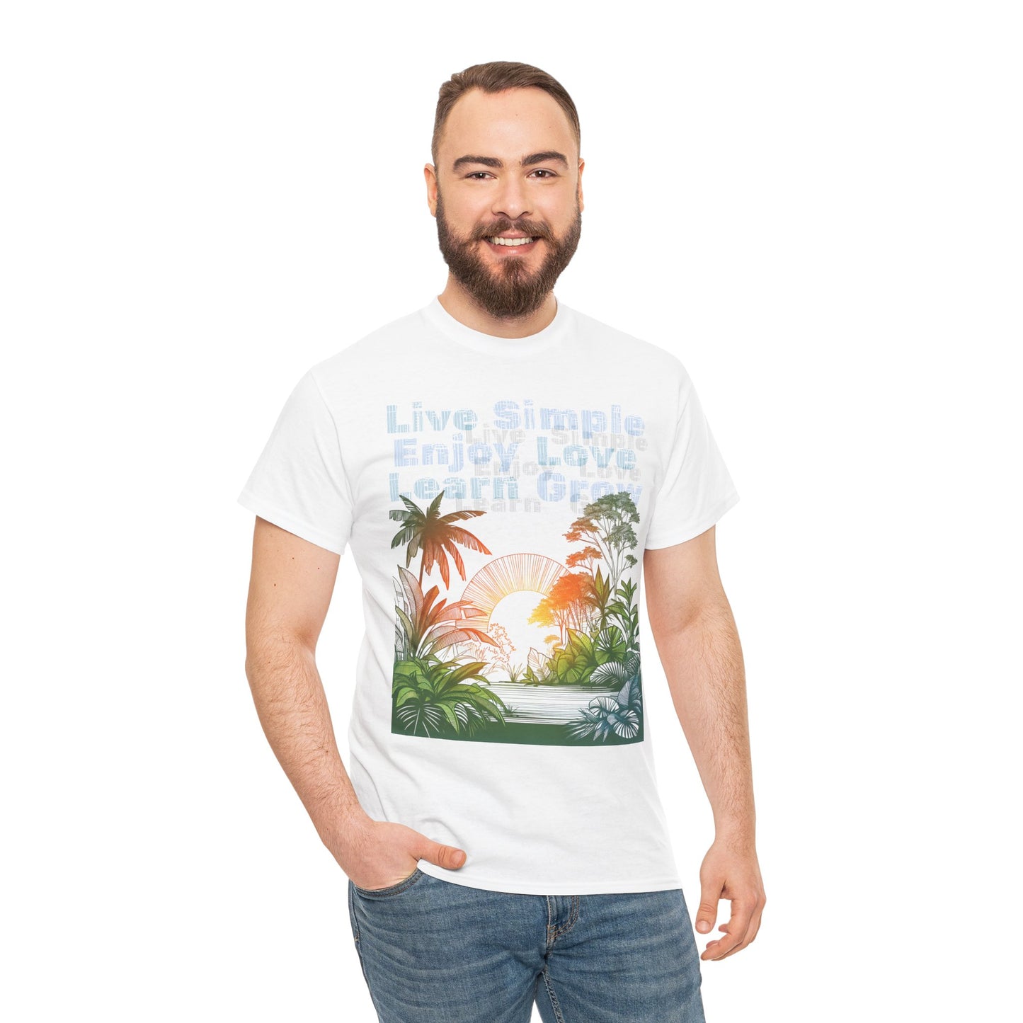 Tropical Jungle Unisex Tee Shirt, Live Love Learn Graphic Tee, Nature Lover Summer T-shirt, Plant Lover Gift, Botanical Print Shirt, Earthy