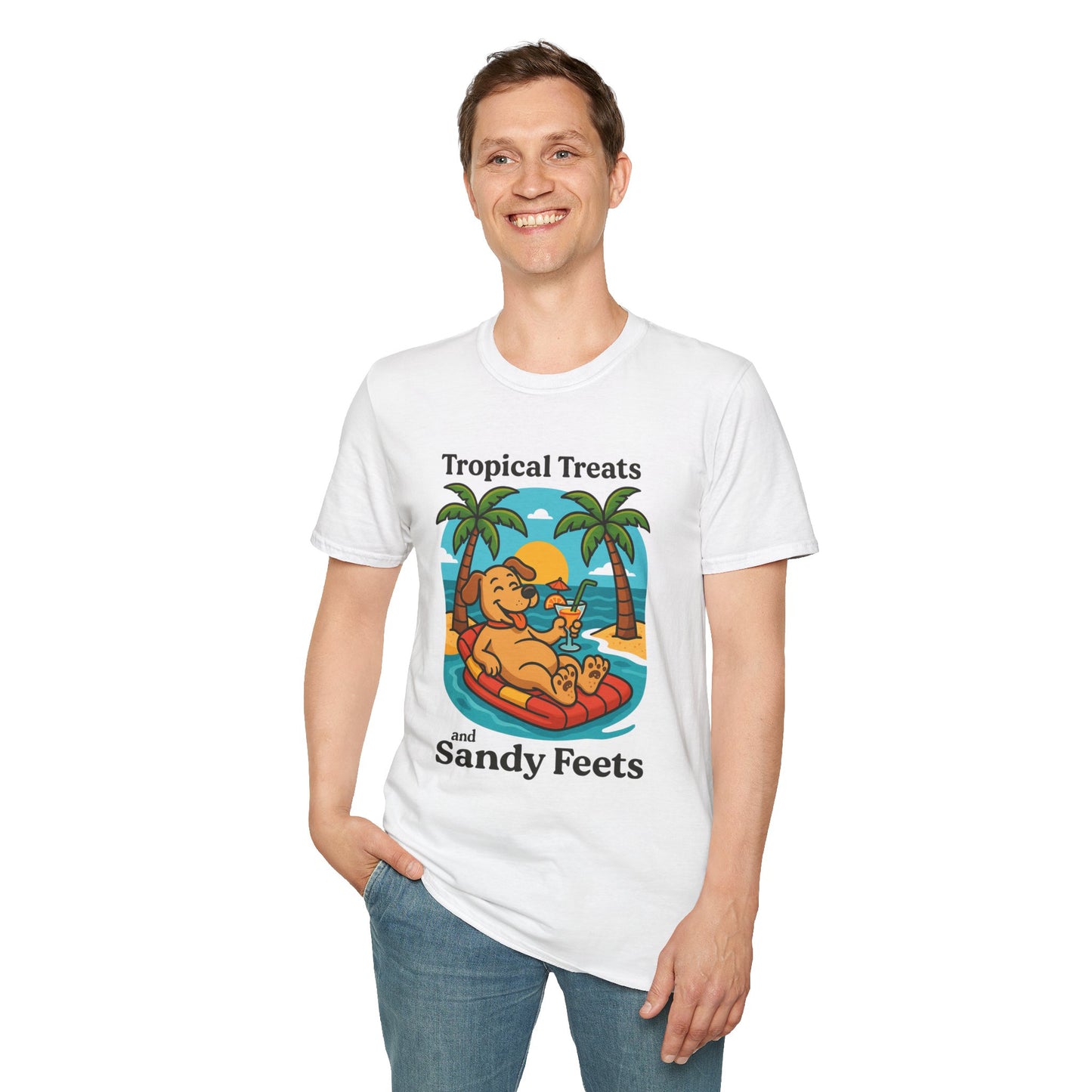 Tropical Treats & Sandy Feets T-Shirt, Beach Shirt, Summer Apparel, Dog Lover Gift, Vacation Wear, Fun Casual Tee