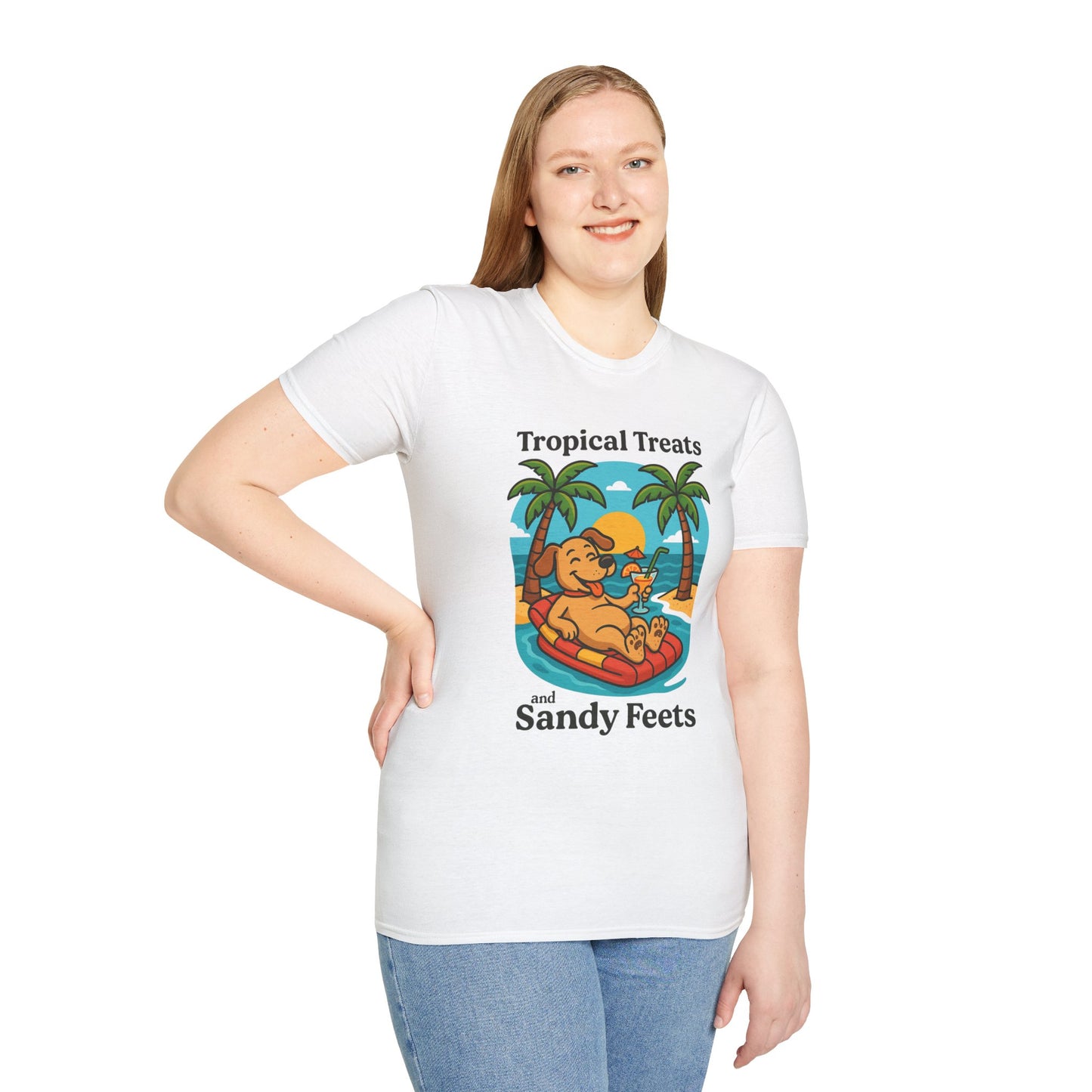 Tropical Treats & Sandy Feets T-Shirt, Beach Shirt, Summer Apparel, Dog Lover Gift, Vacation Wear, Fun Casual Tee