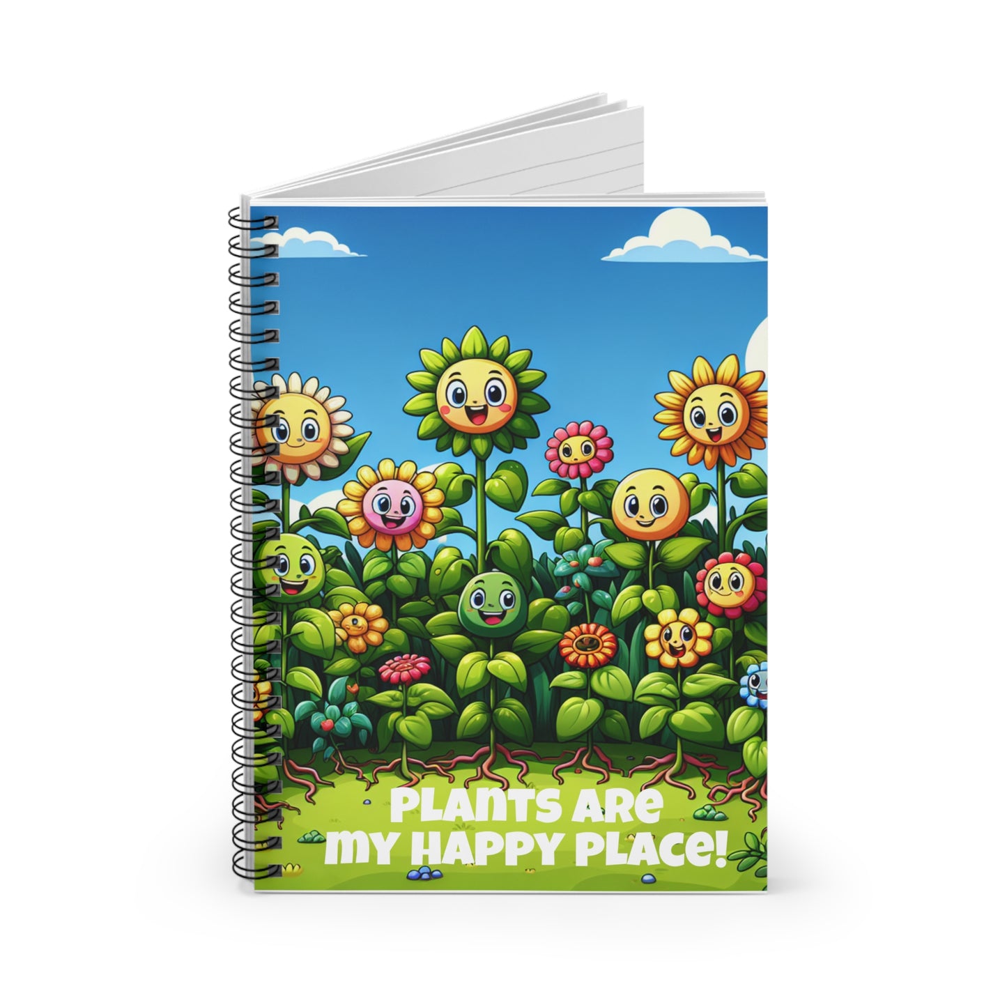 Colorful Floral Spiral Notebook - 'Plants Are My Happy Place!' for Gardening Lovers, Journaling, Note-taking, Gift for Flower Enthusiasts,