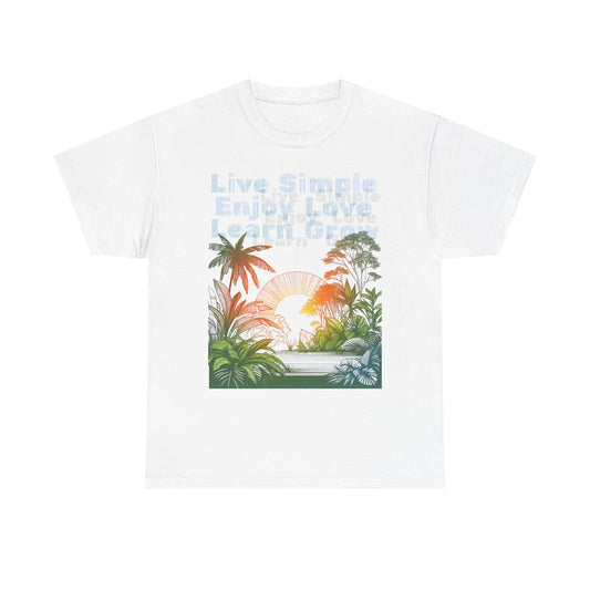 Tropical Jungle Unisex Tee Shirt, Live Love Learn Graphic Tee, Nature Lover Summer T-shirt, Plant Lover Gift, Botanical Print Shirt, Earthy
