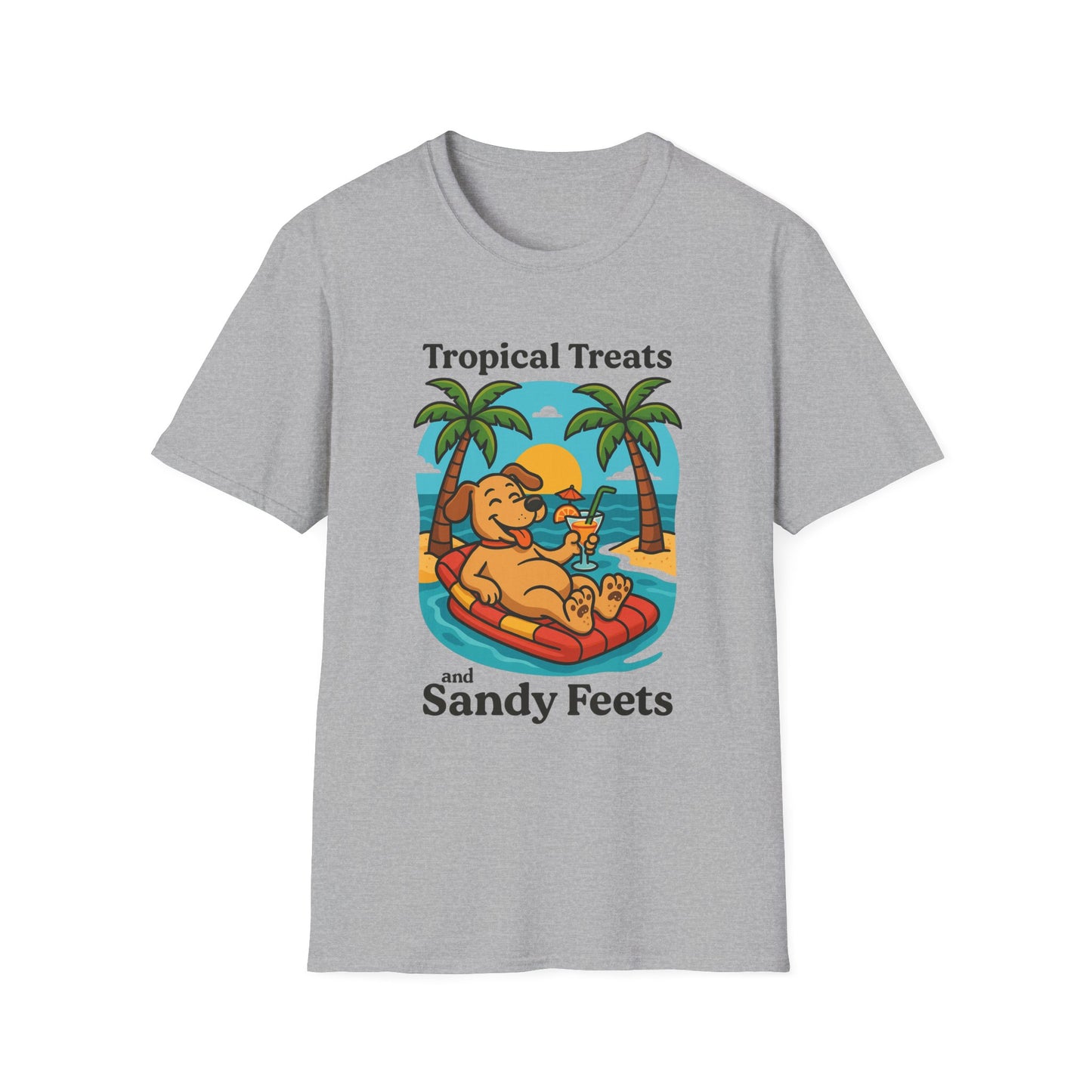 Tropical Treats & Sandy Feets T-Shirt, Beach Shirt, Summer Apparel, Dog Lover Gift, Vacation Wear, Fun Casual Tee