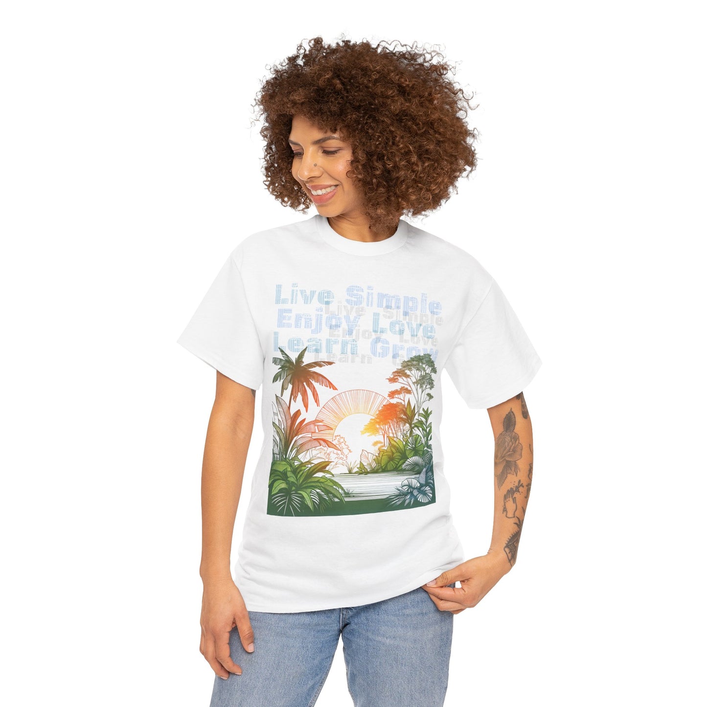 Tropical Jungle Unisex Tee Shirt, Live Love Learn Graphic Tee, Nature Lover Summer T-shirt, Plant Lover Gift, Botanical Print Shirt, Earthy
