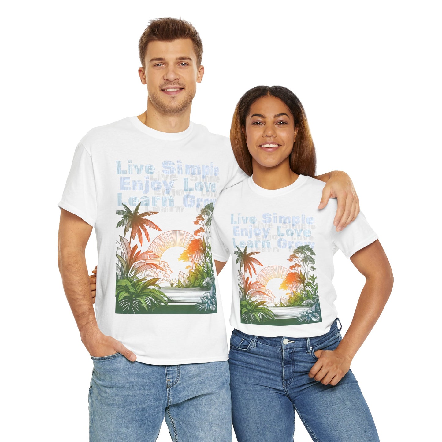 Tropical Jungle Unisex Tee Shirt, Live Love Learn Graphic Tee, Nature Lover Summer T-shirt, Plant Lover Gift, Botanical Print Shirt, Earthy