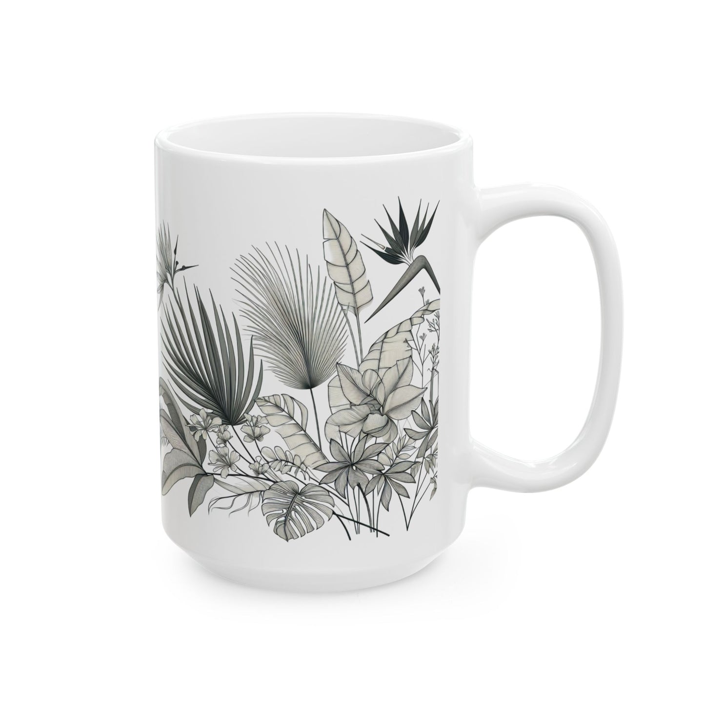 Tropical Botanical Ceramic Mug - Nature Inspired Coffee Cup