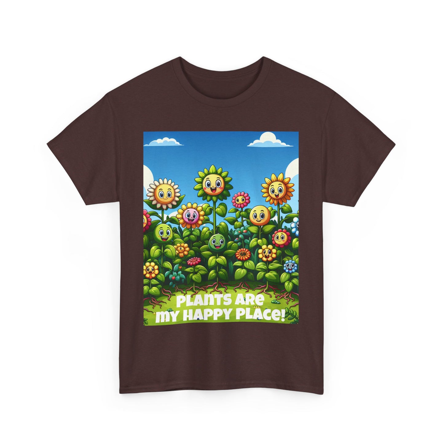 Plants Lovers Tee - Smiling Flowers 'Plants are My Happy Place'