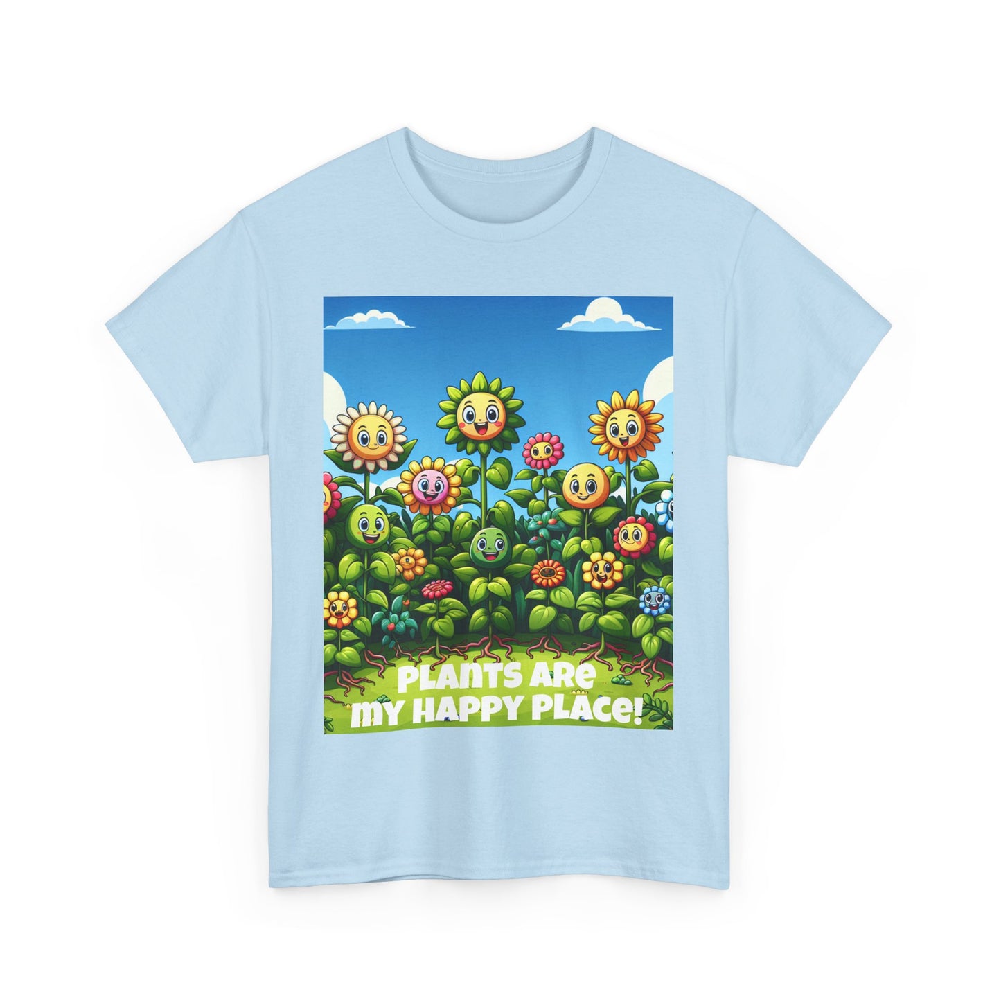 Plants Lovers Tee - Smiling Flowers 'Plants are My Happy Place'