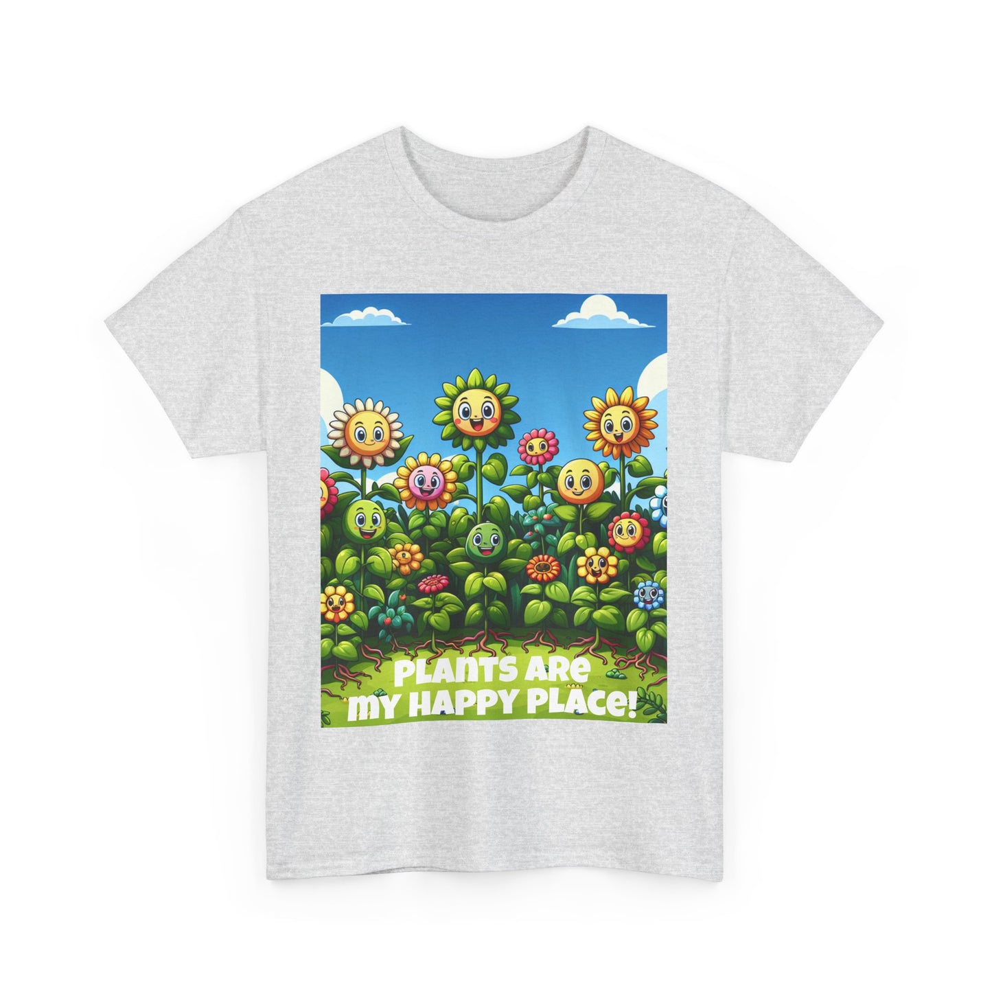 Plants Lovers Tee - Smiling Flowers 'Plants are My Happy Place'