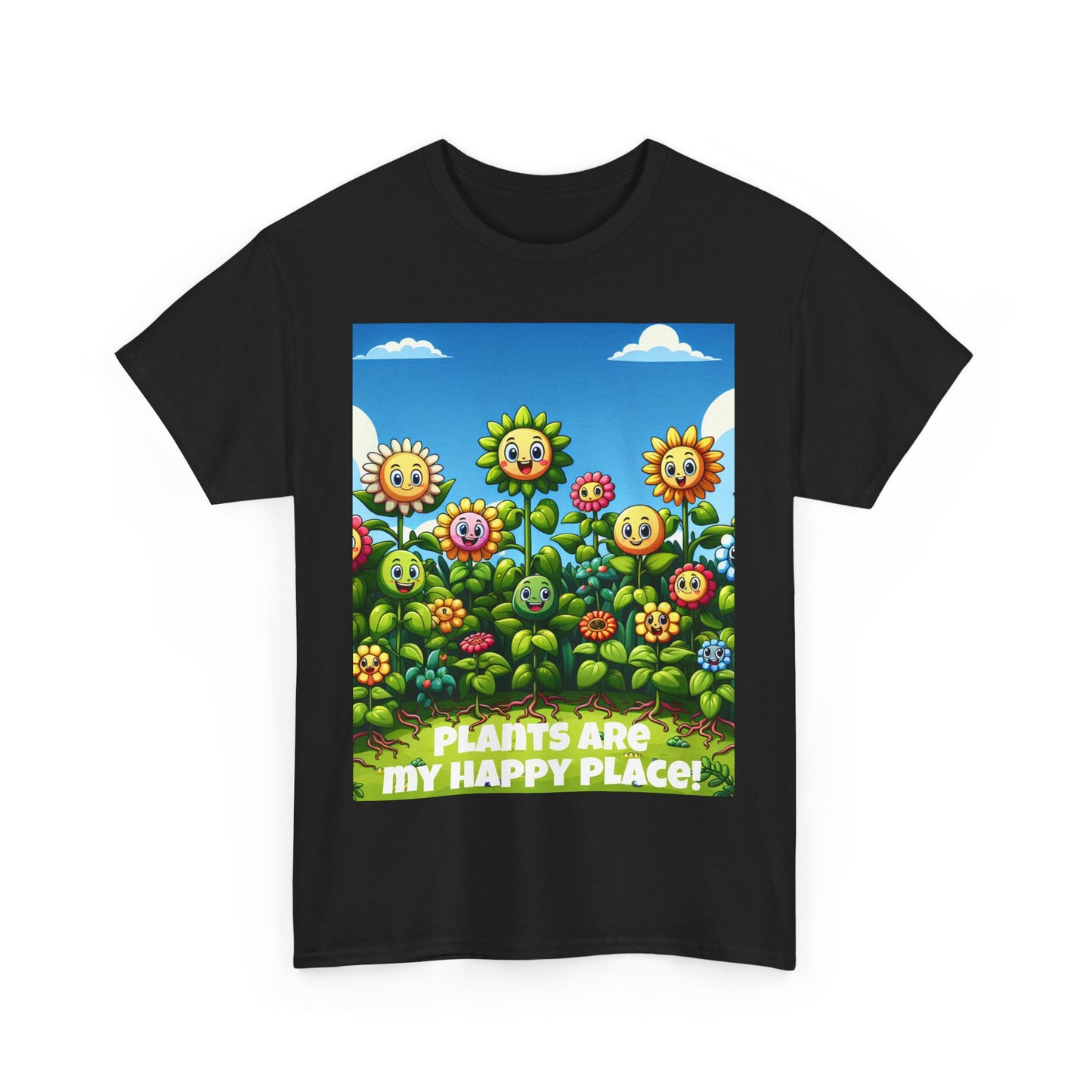 Plants Lovers Tee - Smiling Flowers 'Plants are My Happy Place'