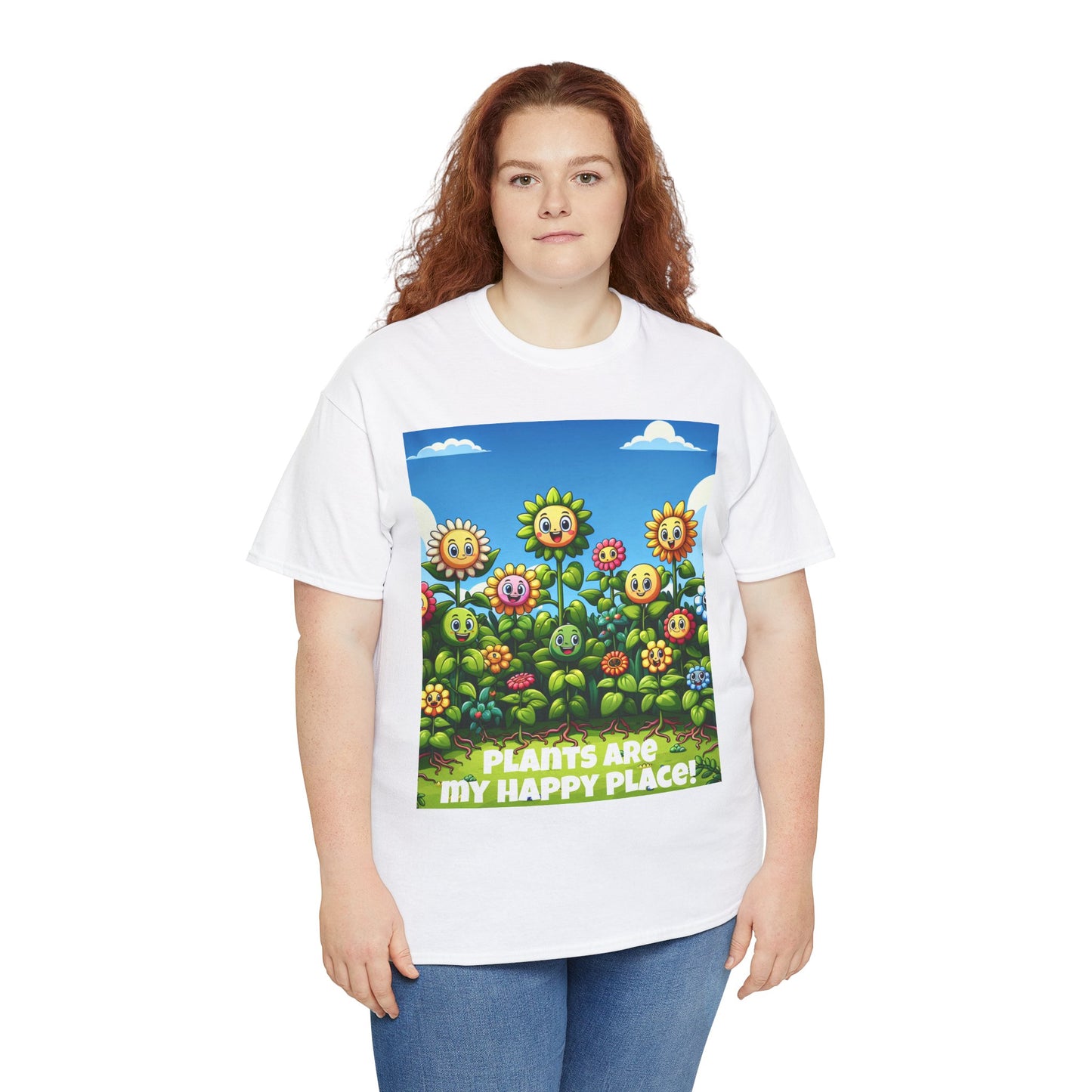 Plants Lovers Tee - Smiling Flowers 'Plants are My Happy Place'