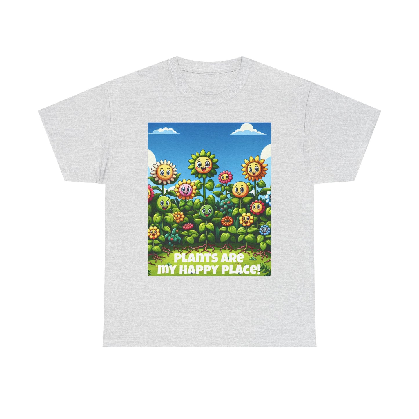 Plants Lovers Tee - Smiling Flowers 'Plants are My Happy Place'