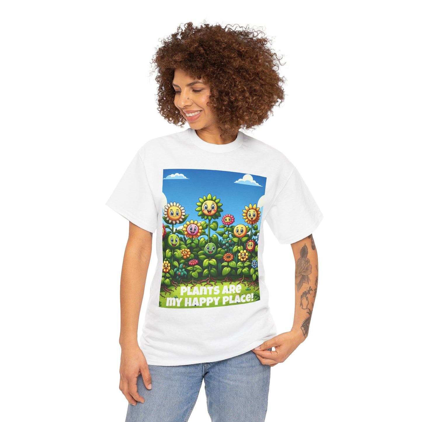 Plants Lovers Tee - Smiling Flowers 'Plants are My Happy Place'