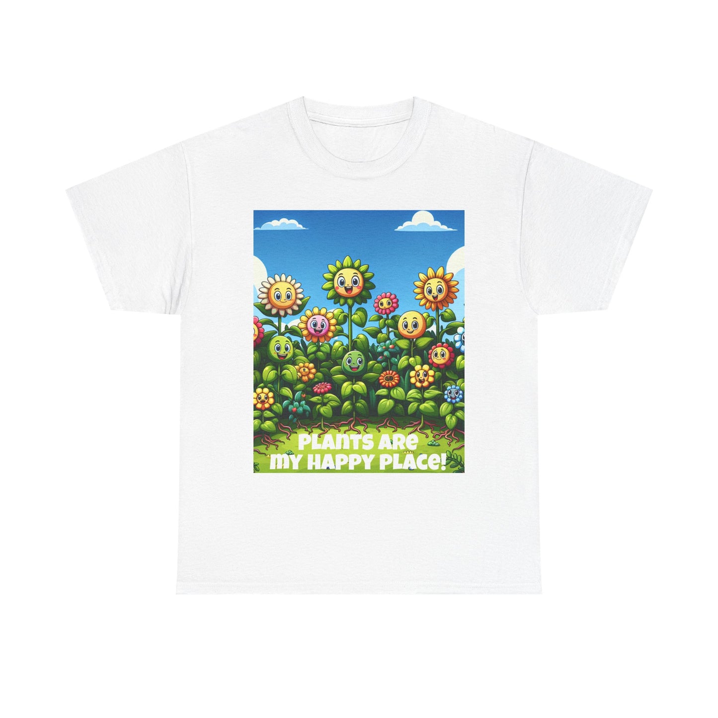 Plants Lovers Tee - Smiling Flowers 'Plants are My Happy Place'