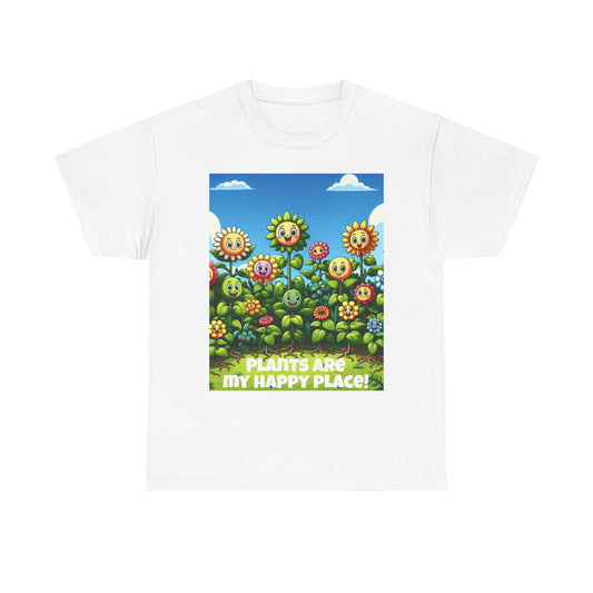 Plants Lovers Tee - Smiling Flowers 'Plants are My Happy Place'