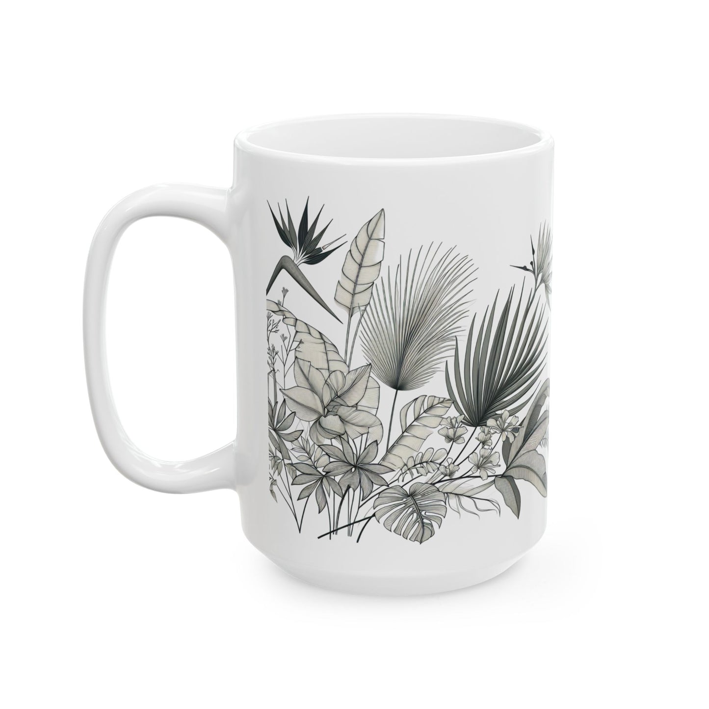 Tropical Botanical Ceramic Mug - Nature Inspired Coffee Cup