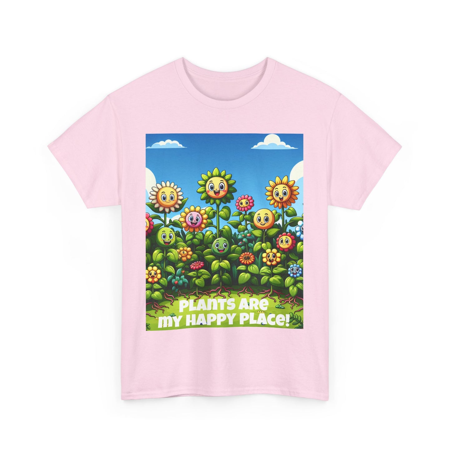 Plants Lovers Tee - Smiling Flowers 'Plants are My Happy Place'