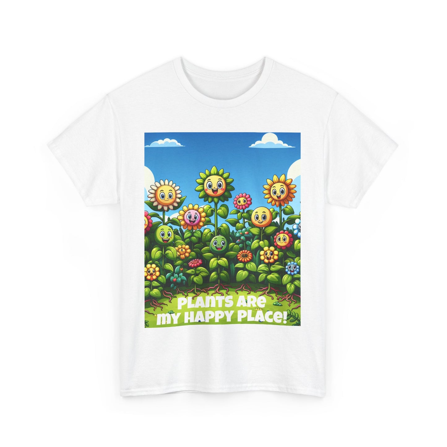 Plants Lovers Tee - Smiling Flowers 'Plants are My Happy Place'