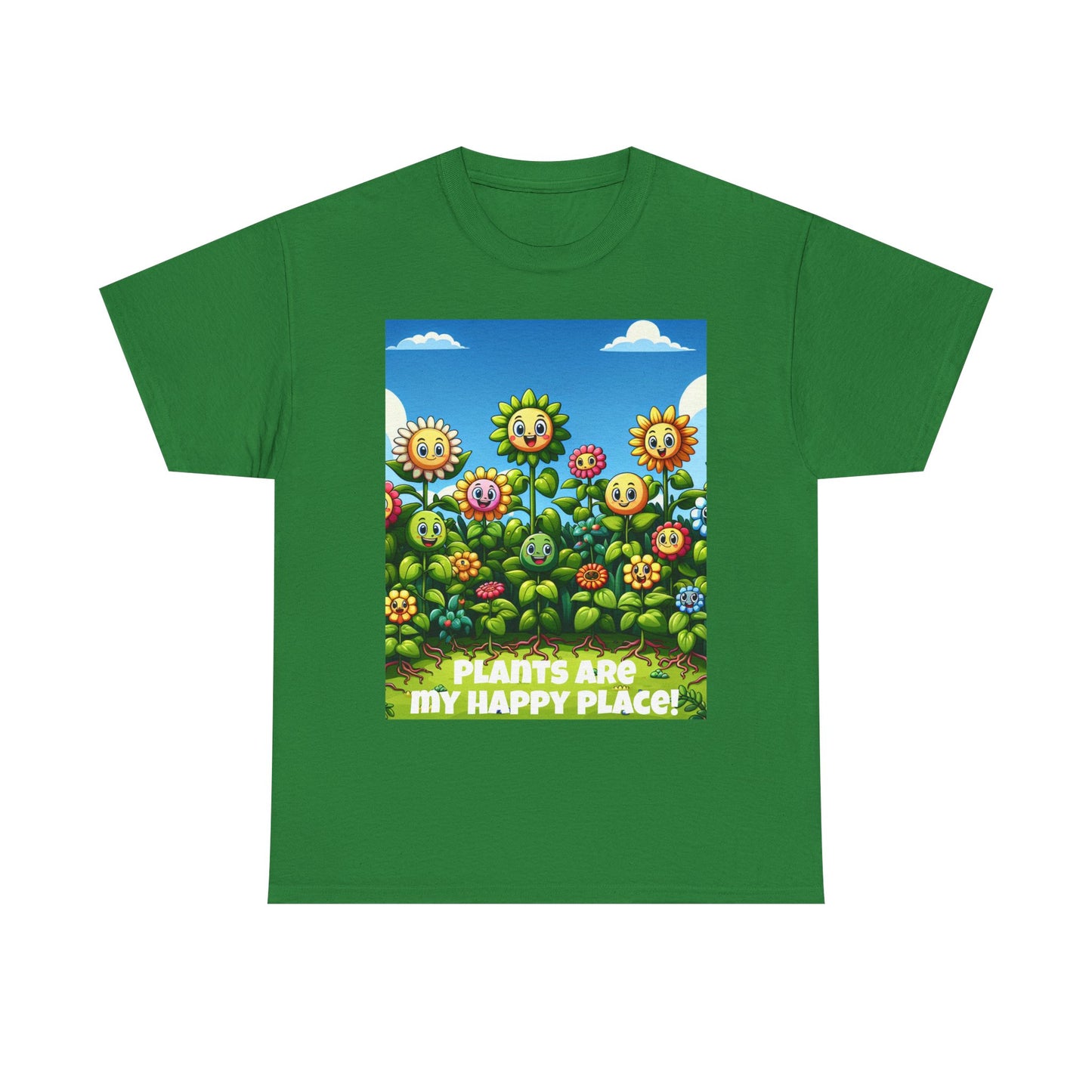 Plants Lovers Tee - Smiling Flowers 'Plants are My Happy Place'