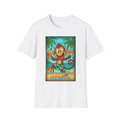 Playful Monkey on Beach Graphic T-Shirt, Kids Summer Tee, Vacation Shirt, Fun Beach Wear, Unique Gift for Children, Animal Lover Apparel