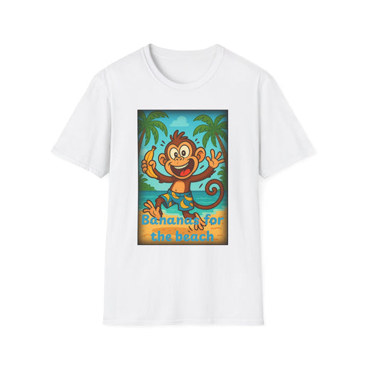 Playful Monkey on Beach Graphic T-Shirt, Kids Summer Tee, Vacation Shirt, Fun Beach Wear, Unique Gift for Children, Animal Lover Apparel