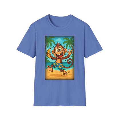 Playful Monkey on Beach Graphic T-Shirt, Kids Summer Tee, Vacation Shirt, Fun Beach Wear, Unique Gift for Children, Animal Lover Apparel