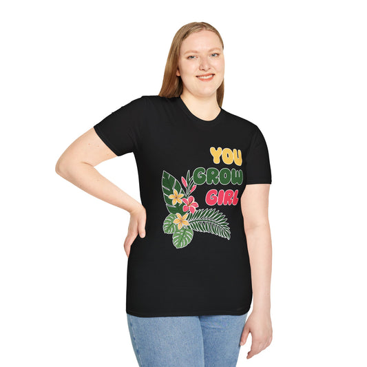 T-Shirt for Plant Lover Tropical Floral Tee Positive Affirmation Shirt Gift for Her Summer Outdoor Wear Garden Lover Shirt You Grow Girl