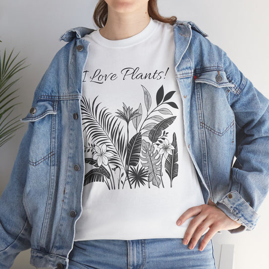 T-Shirt for Plant Lover Tee with Tropical Design Shirt for Plant Mom Gift for Gardening Lover Shirt I Love Plants