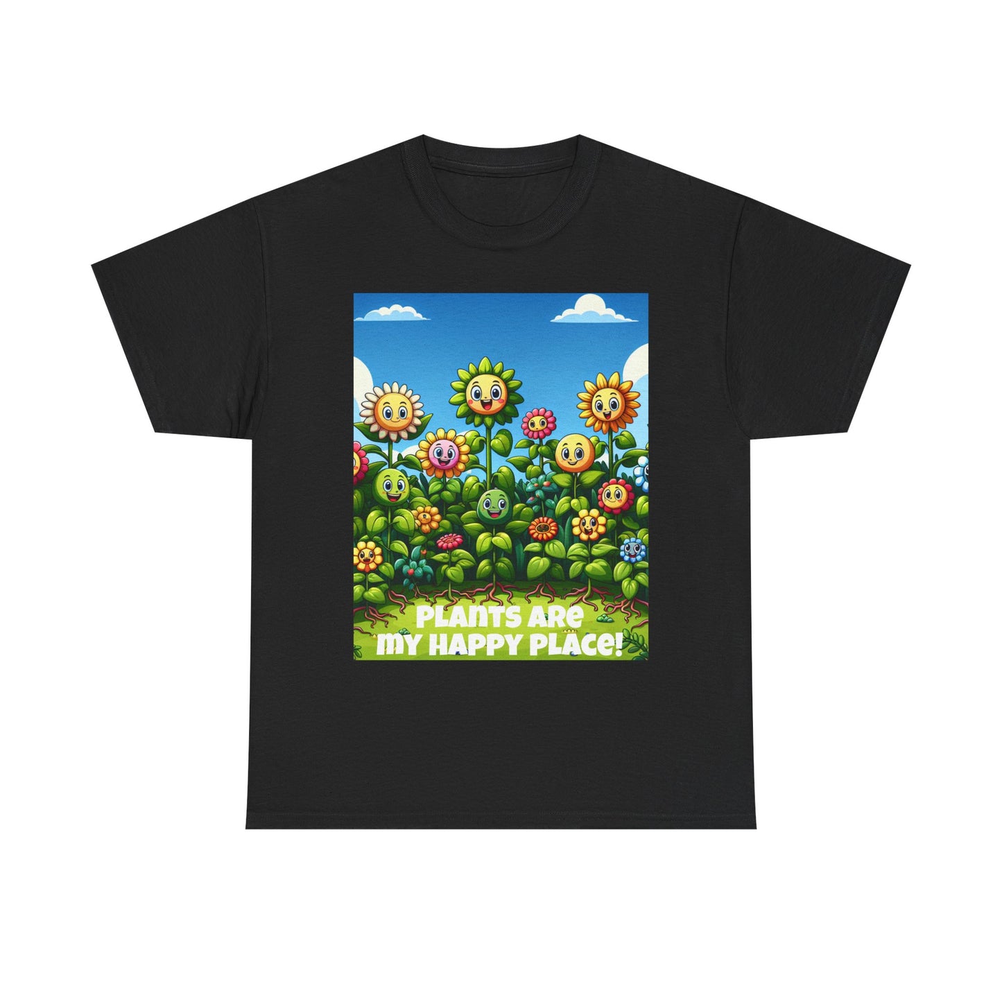 Plants Lovers Tee - Smiling Flowers 'Plants are My Happy Place'